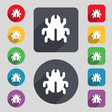 Software Bug, Virus, Disinfection, beetle  icon sign. A set of 12 colored but Stock-Illustration