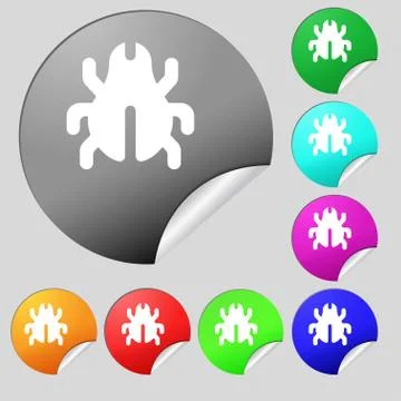 Software Bug, Virus, Disinfection, beetle  icon sign. Set of eight multi-colo Stock-Illustration