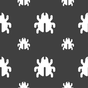 Software Bug, Virus, Disinfection, beetle icon sign. Seamless pattern on a gray Stock-Illustration