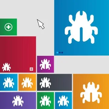 Software Bug, Virus, Disinfection, beetle icon sign. buttons. Modern interface w Stock Illustration