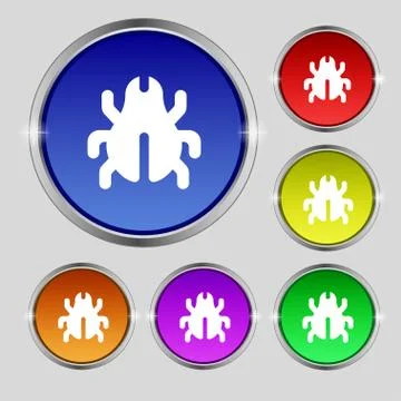 Software Bug, Virus, Disinfection, beetle icon sign. Round symbol on bright colo Stock-Illustration