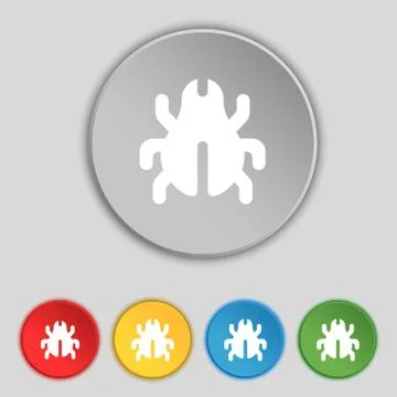 Software Bug, Virus, Disinfection, beetle icon sign. Symbol on five flat buttons Stock-Illustration
