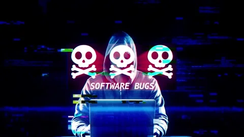 Software Bugs on digital screen message on computer screens Stock Footage 317057029