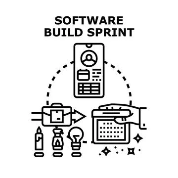 Software build sprint developing new mobile application Illustrazione stock