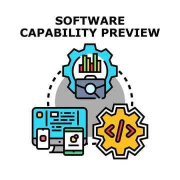 Software capability preview illustrating development and analytics Stock Illustration