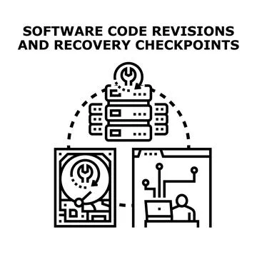 Software code revisions and recovery checkpoints illustrating data restoratio イラスト素材