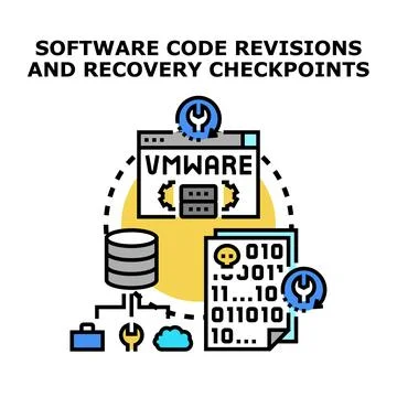 Software code revisions and recovery checkpoints concept 库存插图