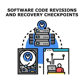 Software code revisions and recovery checkpoints illustrating data restoratio Stock Illustration