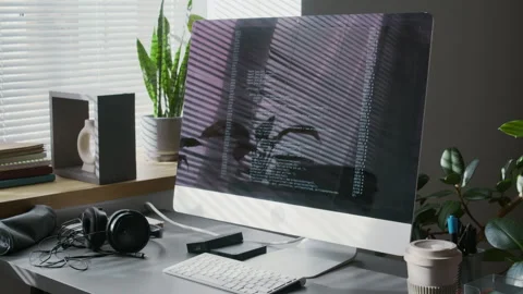 Software Code Running on Computer Screen at Workplace of Web Data Engineer Stock Footage 299199545