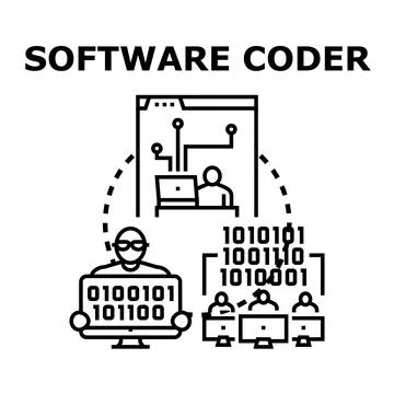 Software coder developing digital program and working with team 스톡 일러스트