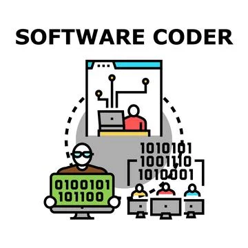 Software coder developing digital program and working with team Stock Illustration
