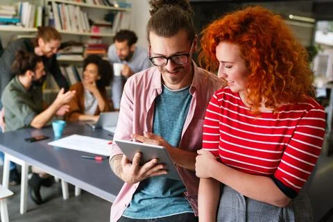 Software, coding and business woman on tablet thinking of data analytics Foto stock