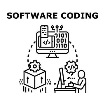 Software coding development process creating digital solutions Stock Illustration