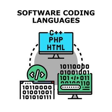 Software coding languages developing modern digital applications Stockillustratie