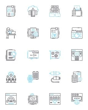 Software coding linear icons set. Programming, Algorithms, Debugging, Variables 库存插图