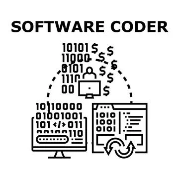 Software coding process generating digital financial revenue Stockillustratie