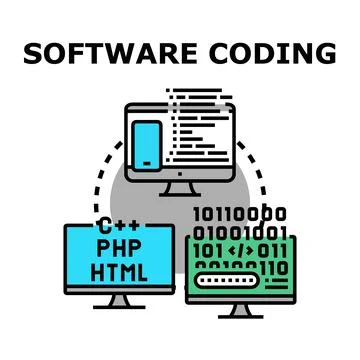 Software coding programming development creating code processes Stock Illustration