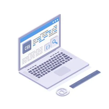 Software coding vector isometric illustration. CSS programming language, website Stock Illustration