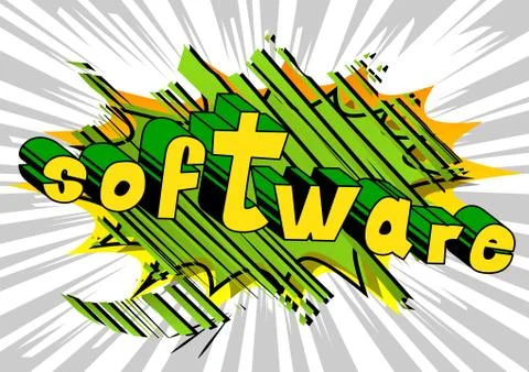 Software - Comic book style word on abstract background. Illustrazione stock