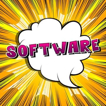 Software - Comic book style word on abstract background. Illustrazione stock