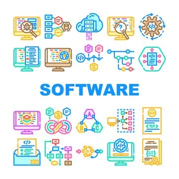 Software compute, engineer icons set vector Stock-Illustration