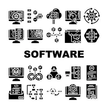 Software compute, engineer icons set vector 스톡 일러스트