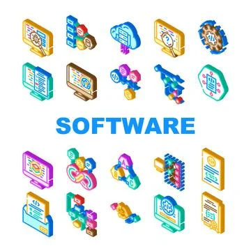 Software compute, engineer icons set vector Illustration