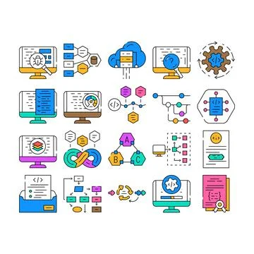 Software compute, engineer icons set vector Stock Illustration