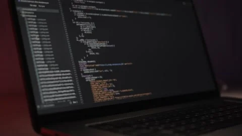 Software computer programming code, close up of laptop screen Stock Footage 137917099