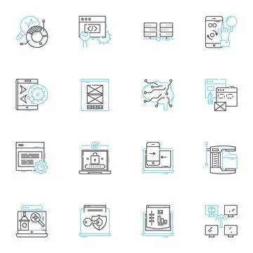 Software computing linear icons set. Algorithm, API, Application, Bytecode Stock Illustration