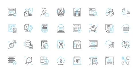 Software computing linear icons set. Algorithm, API, Application, Bytecode Stock Illustration