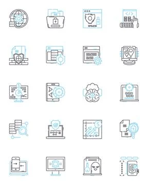 Software computing linear icons set. Algorithm, API, Application, Bytecode Stock Illustration