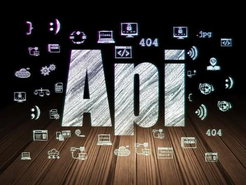 Software concept: Api in grunge dark room 스톡 일러스트