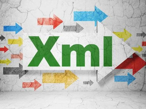 Software concept: arrow with Xml on grunge wall background Illustrazione stock