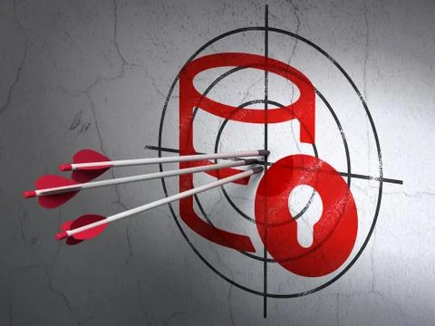 Software concept: arrows in Database With Lock target on wall background Stock Illustration