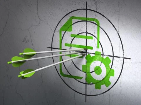 Software concept: arrows in Gear target on wall background Stock Illustration