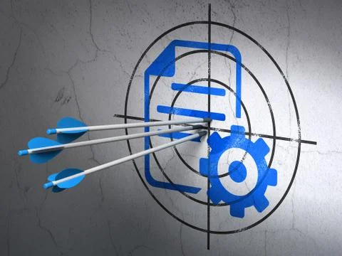 Software concept: arrows in Gear target on wall background Stock-Illustration
