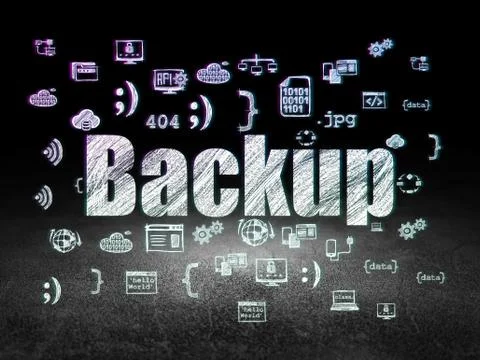 Software concept: Backup in grunge dark room Stock Illustration