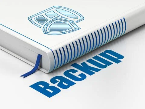 Software concept: book Database With Shield, Backup on white background Stock Illustration