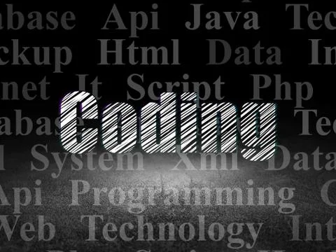 Software concept: Coding in grunge dark room Stockillustratie