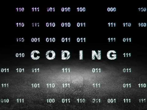 Software concept: Coding in grunge dark room Stockillustratie
