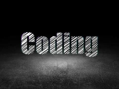 Software concept: Coding in grunge dark room 스톡 일러스트