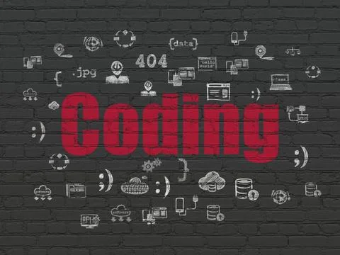 Software concept: Coding on wall background Stock Illustration