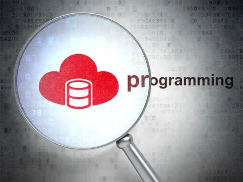 Software concept: Database With Cloud and Programming with optical glass Ilustración de archivo