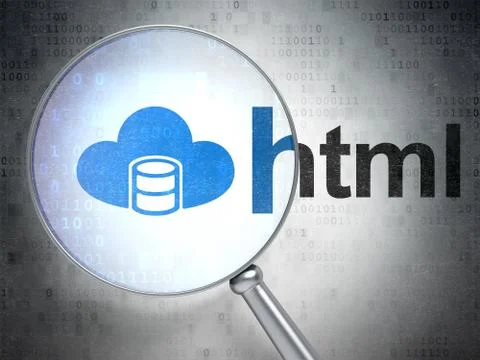 Software concept: Database With Cloud and Html with optical glass 스톡 일러스트