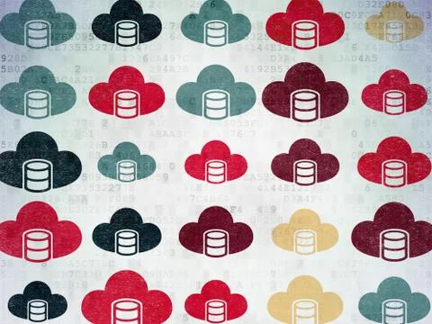 Software concept: Database With Cloud icons on Digital Paper background イラスト素材