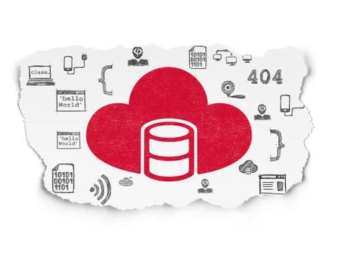 Software concept: Database With Cloud on Torn Paper background Stockillustratie