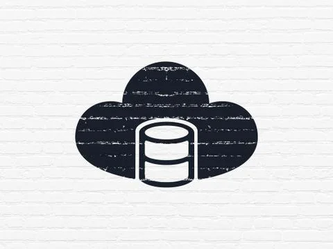 Software concept: Database With Cloud on wall background Stock Illustration