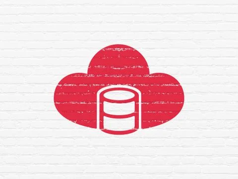 Software concept: Database With Cloud on wall background Stock Illustration