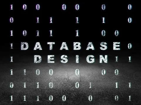 Software concept: Database Design in grunge dark room 스톡 일러스트